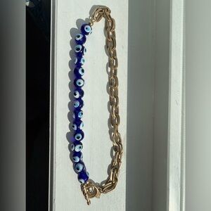 Canvas Jewelry Gold Chain Necklace with Blue Evil Eye Beads